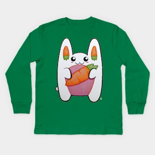 Carrot Cutie - Kawaii White Bunny With a Carrot Kids Long Sleeve T-Shirt